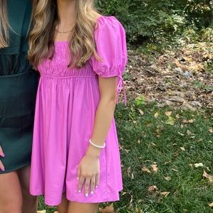 Pink leather dress puffy sleeves